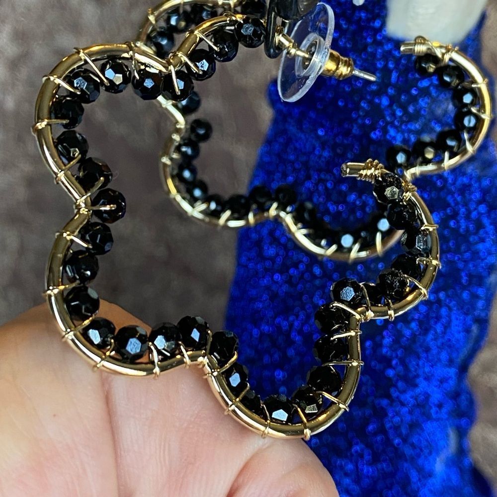 NWT FLORAL EVERY DAY EMBER EARRINGS BLACK BEADS GOLD ACCENT METAL FUNKY - Picture 9 of 14